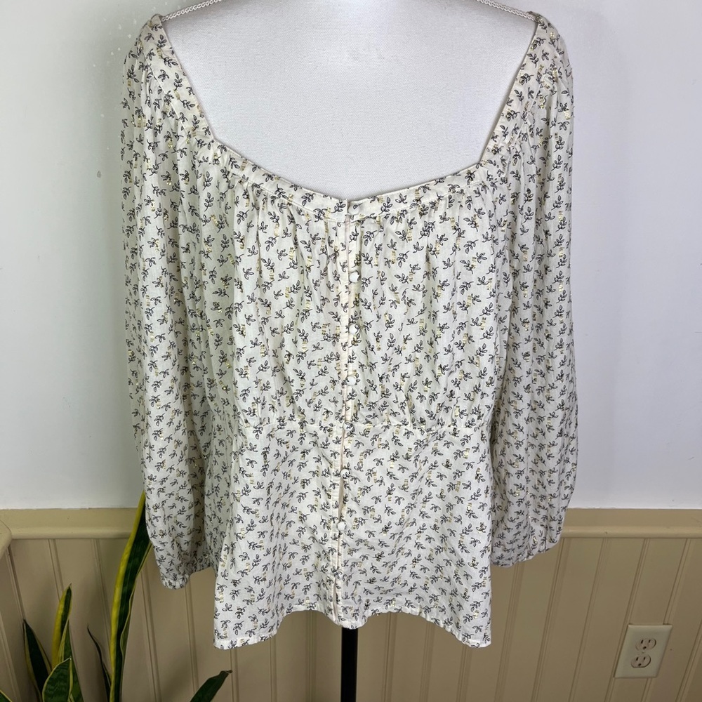 NWT Old Navy 2X Square Neck Ditsy Floral Peasant Blouse Cottagecore Fall Boho